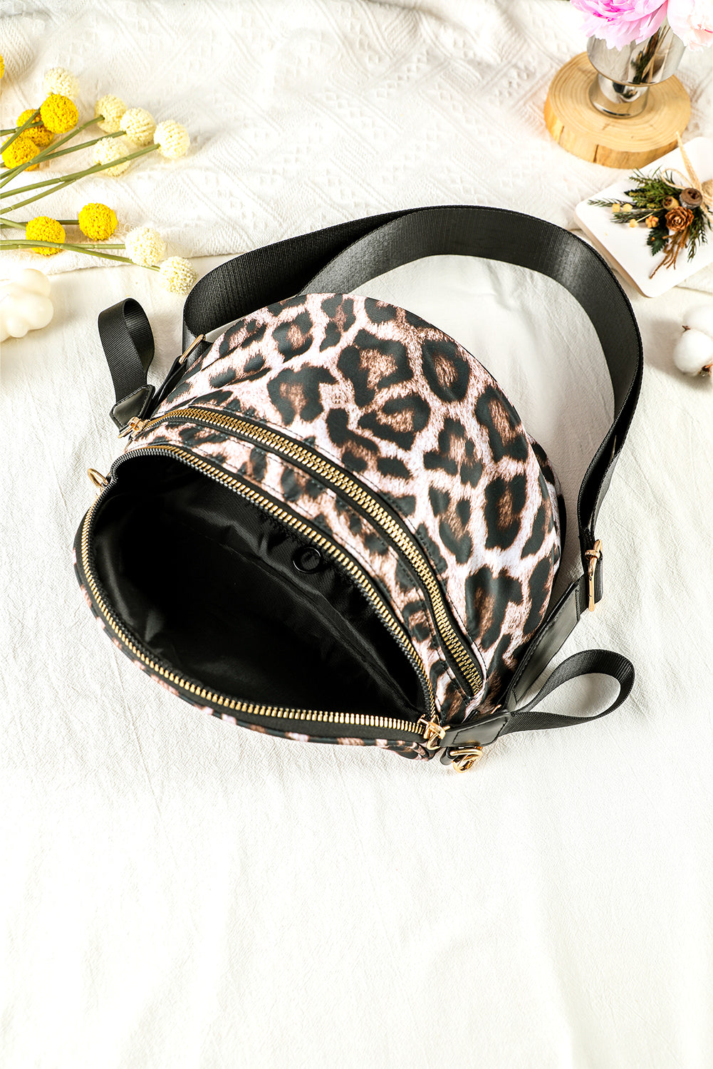 White Camouflage Print Double Zipper Crossbody Bag