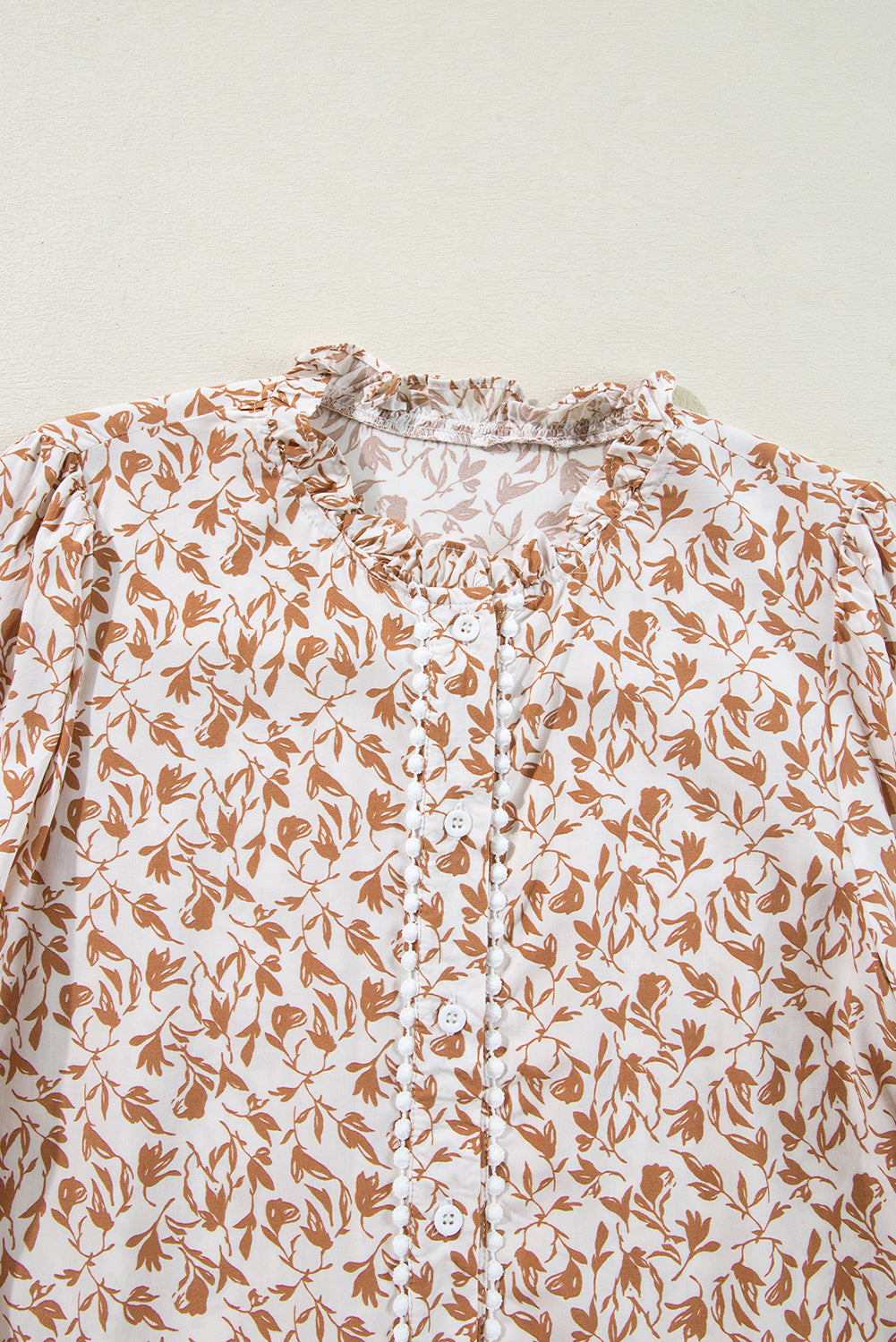 Yellow Printed Floral Print Lace Detail Puff Sleeve Shirt