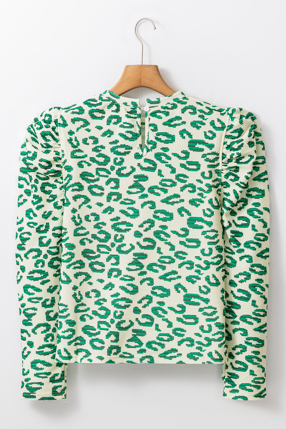 Blackish Green Leopard Print Puff Long Sleeve Top
