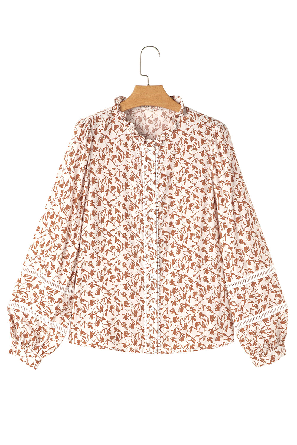 Yellow Printed Floral Print Lace Detail Puff Sleeve Shirt
