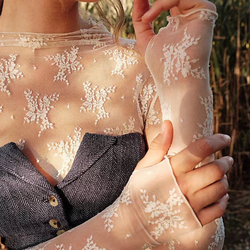 Lux Layering Floral Lace See Through Mesh Top Blouse SKT151