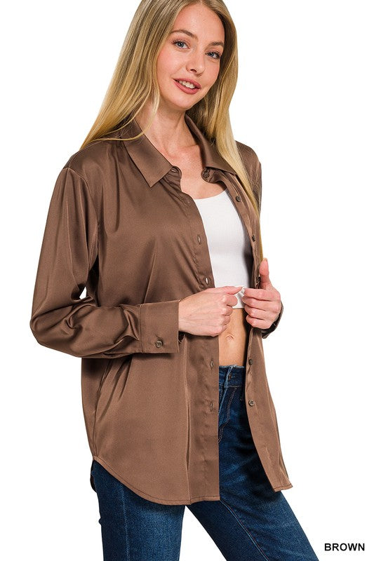Satin Button Front Shirt