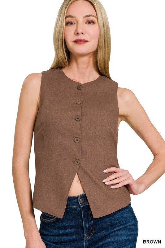 Linen 5 Button Vest