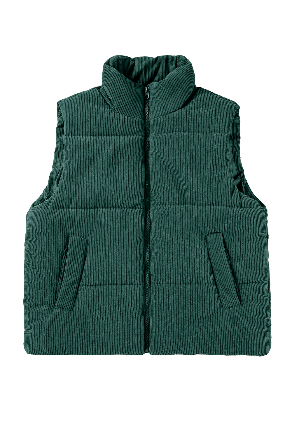 Black Solid Color Corduroy Puffer Vest Coat