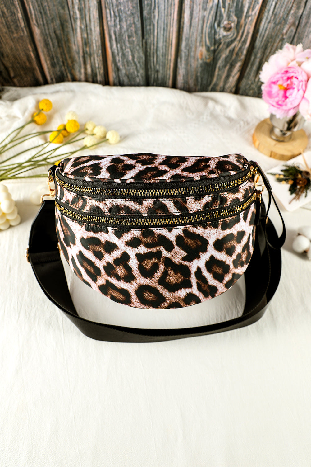 White Camouflage Print Double Zipper Crossbody Bag