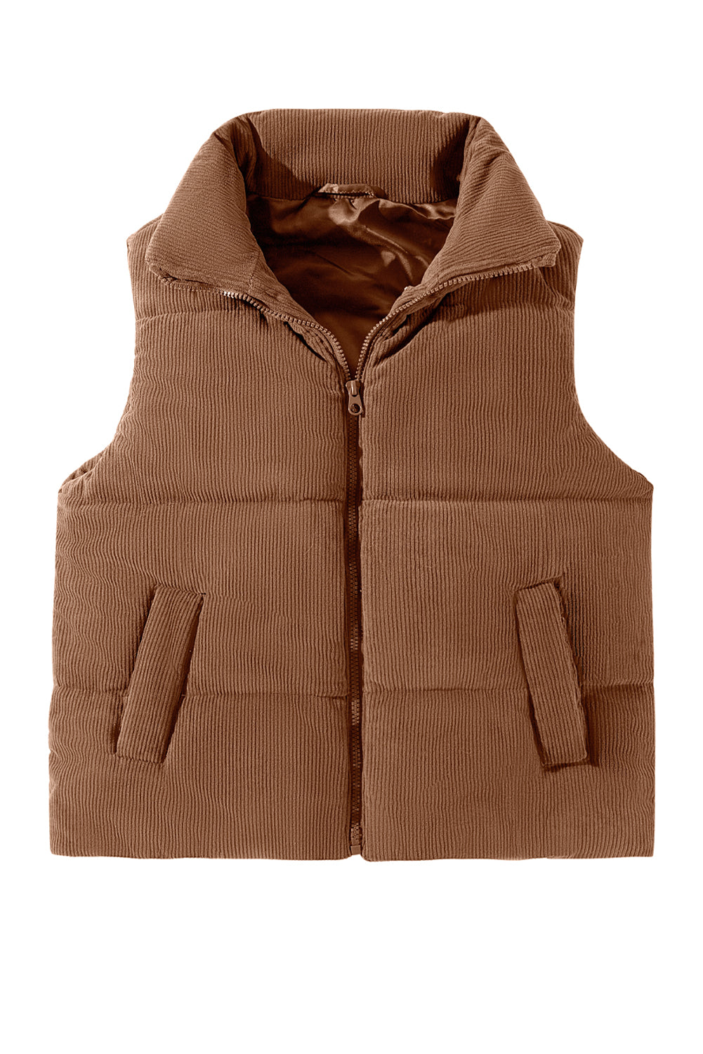 Black Solid Color Corduroy Puffer Vest Coat