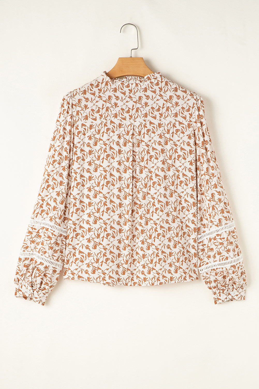 Yellow Printed Floral Print Lace Detail Puff Sleeve Shirt