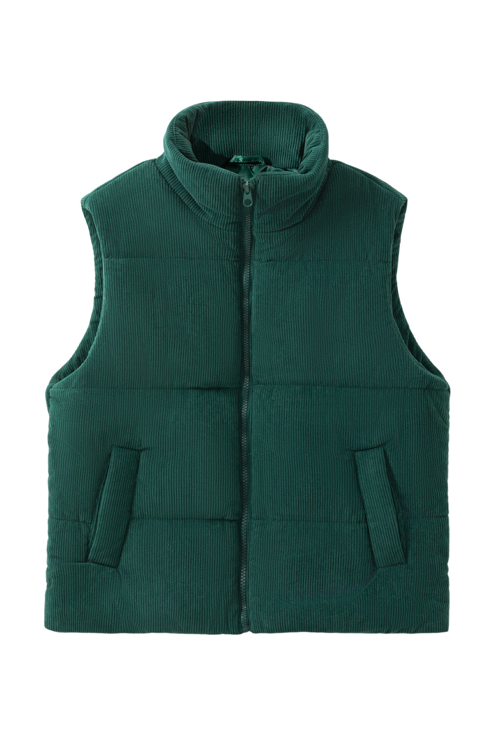 Black Solid Color Corduroy Puffer Vest Coat