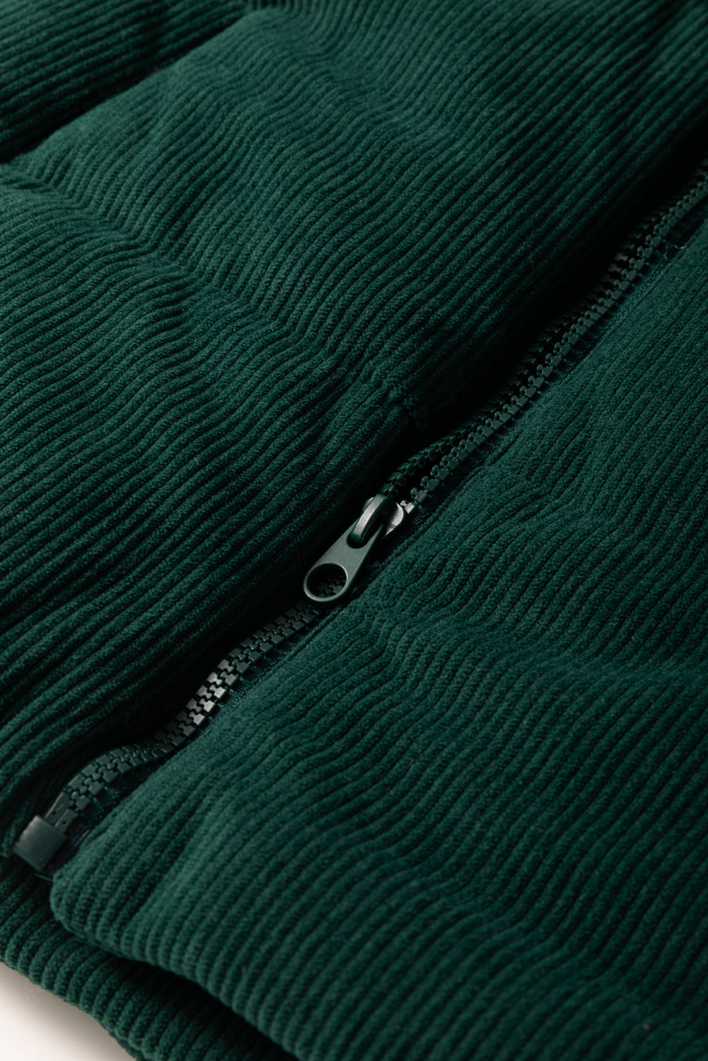 Black Solid Color Corduroy Puffer Vest Coat