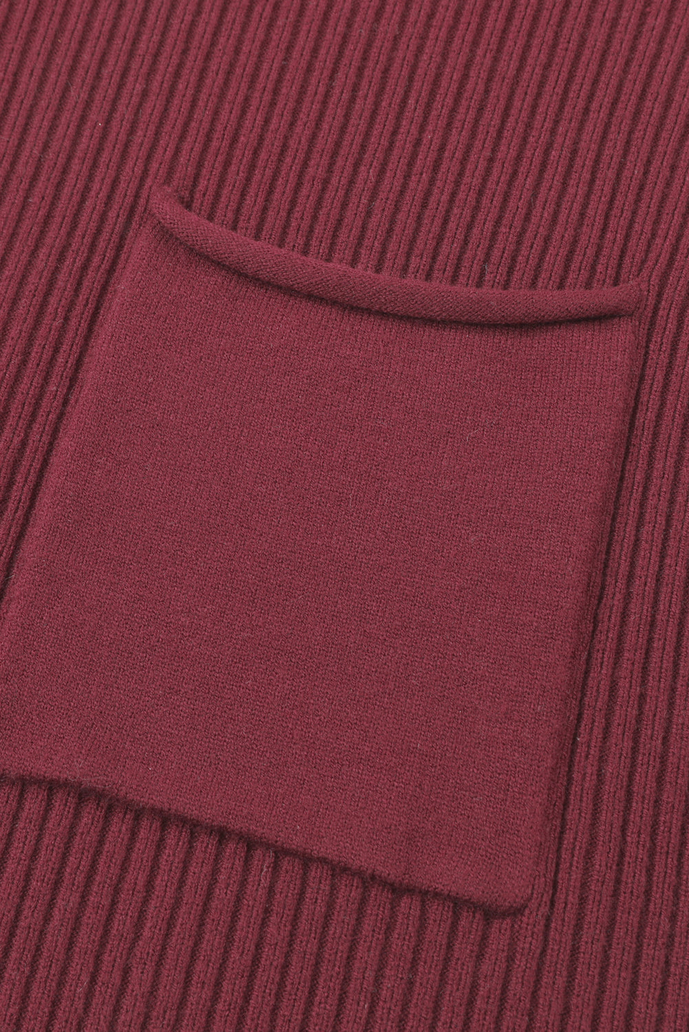 Rose Red Patch Pocket Ribbed Knit Short Sleeve Sweater