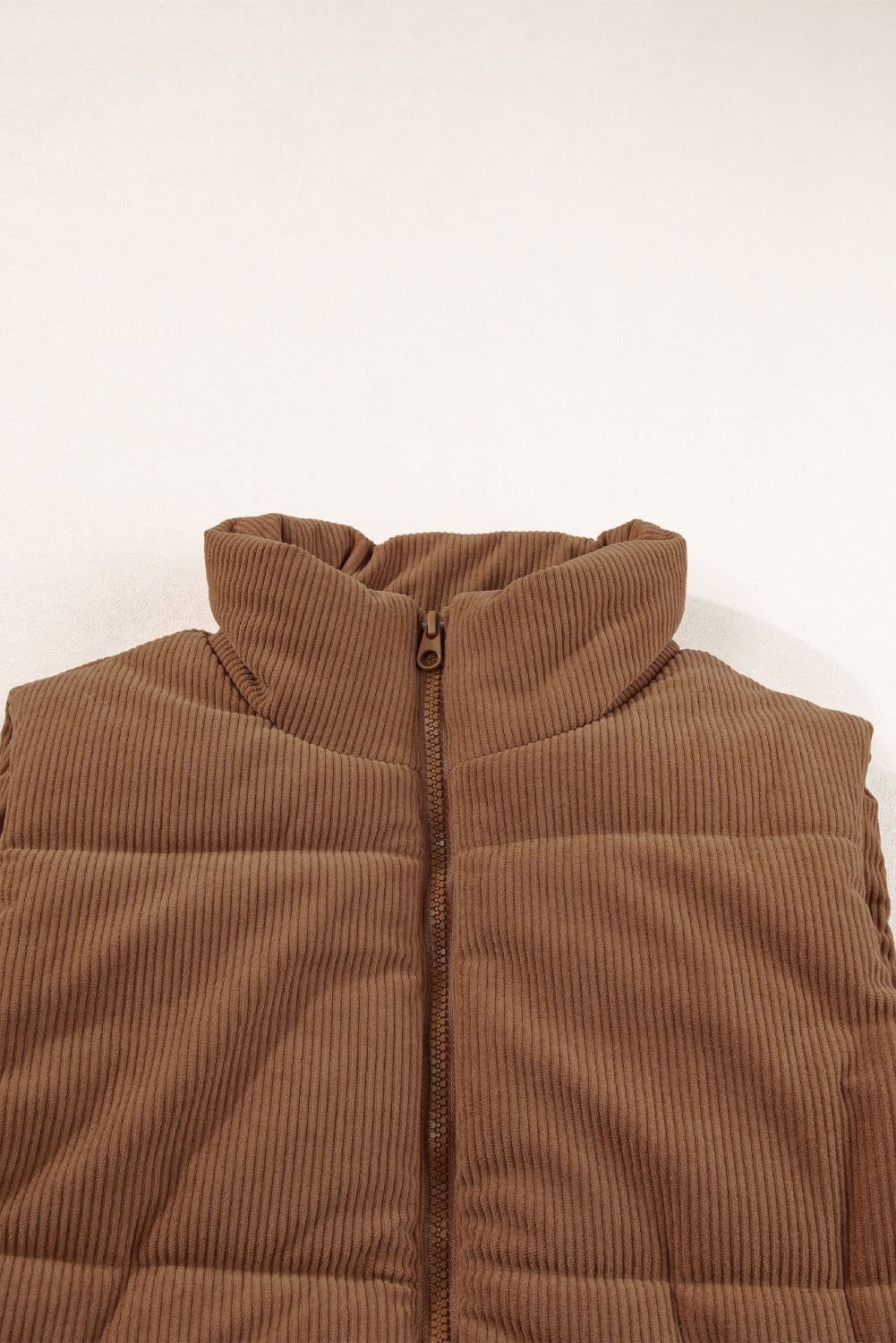 Black Solid Color Corduroy Puffer Vest Coat