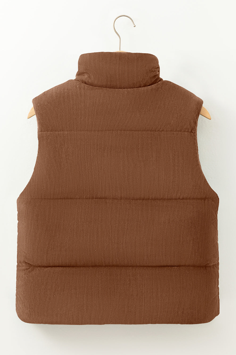 Black Solid Color Corduroy Puffer Vest Coat