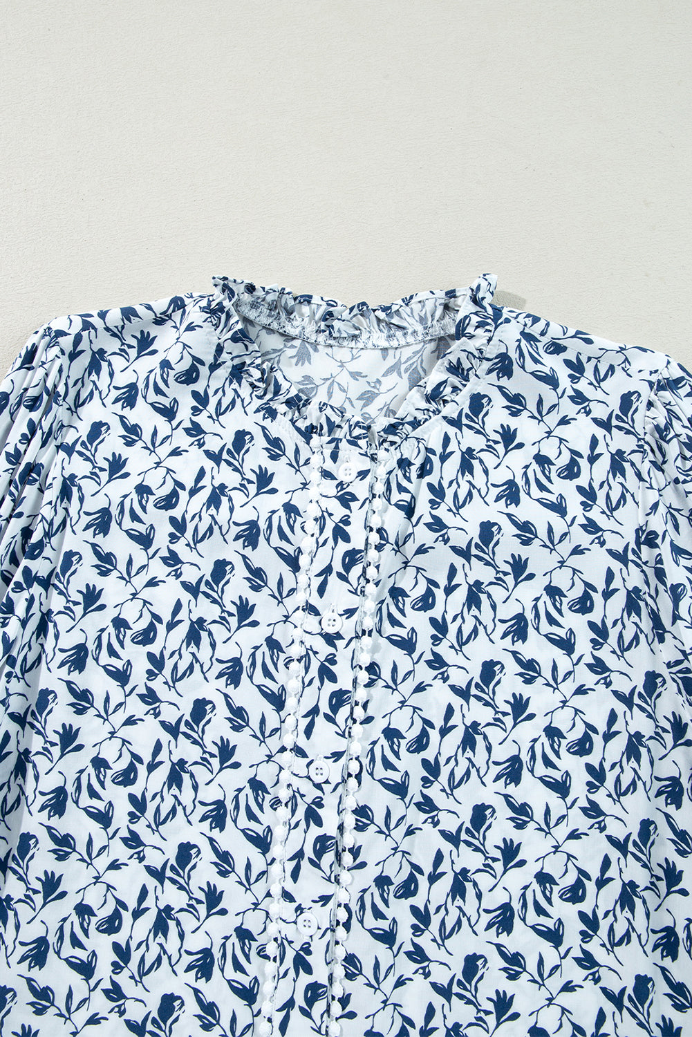 Yellow Printed Floral Print Lace Detail Puff Sleeve Shirt