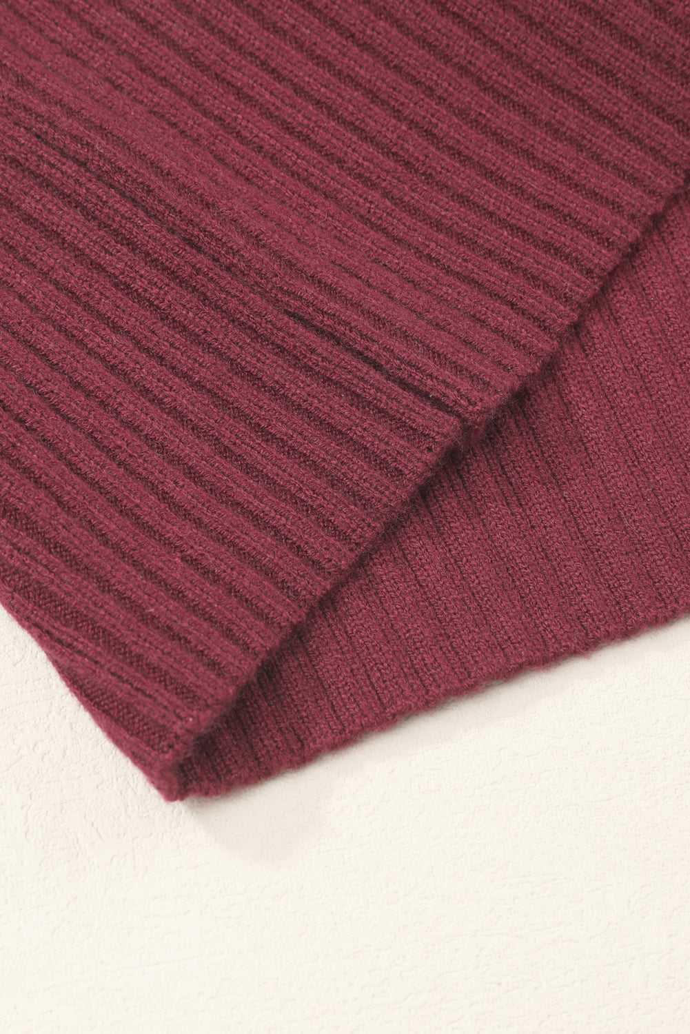Rose Red Patch Pocket Ribbed Knit Short Sleeve Sweater