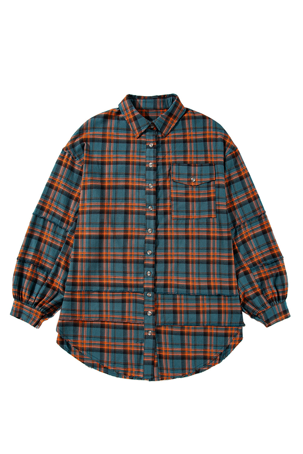 Red Plaid Long Sleeve Distressed Hem Shirt Shacket
