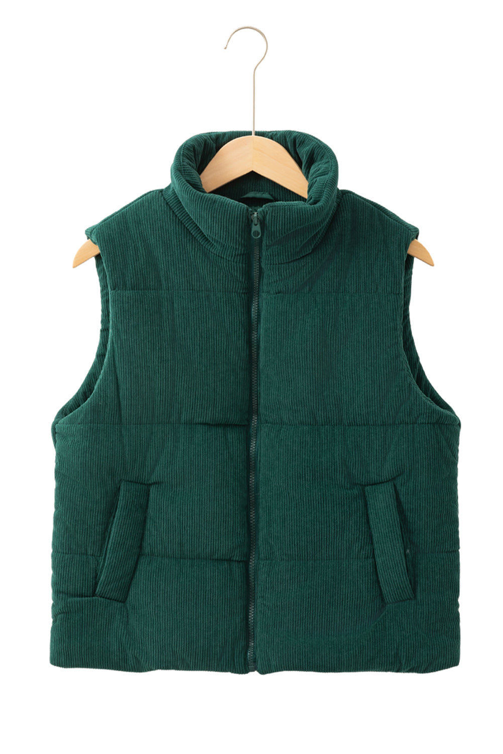 Black Solid Color Corduroy Puffer Vest Coat