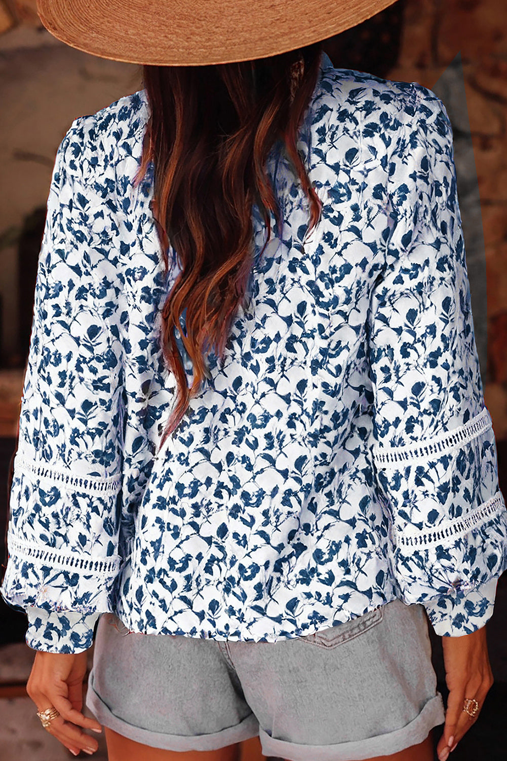 Yellow Printed Floral Print Lace Detail Puff Sleeve Shirt