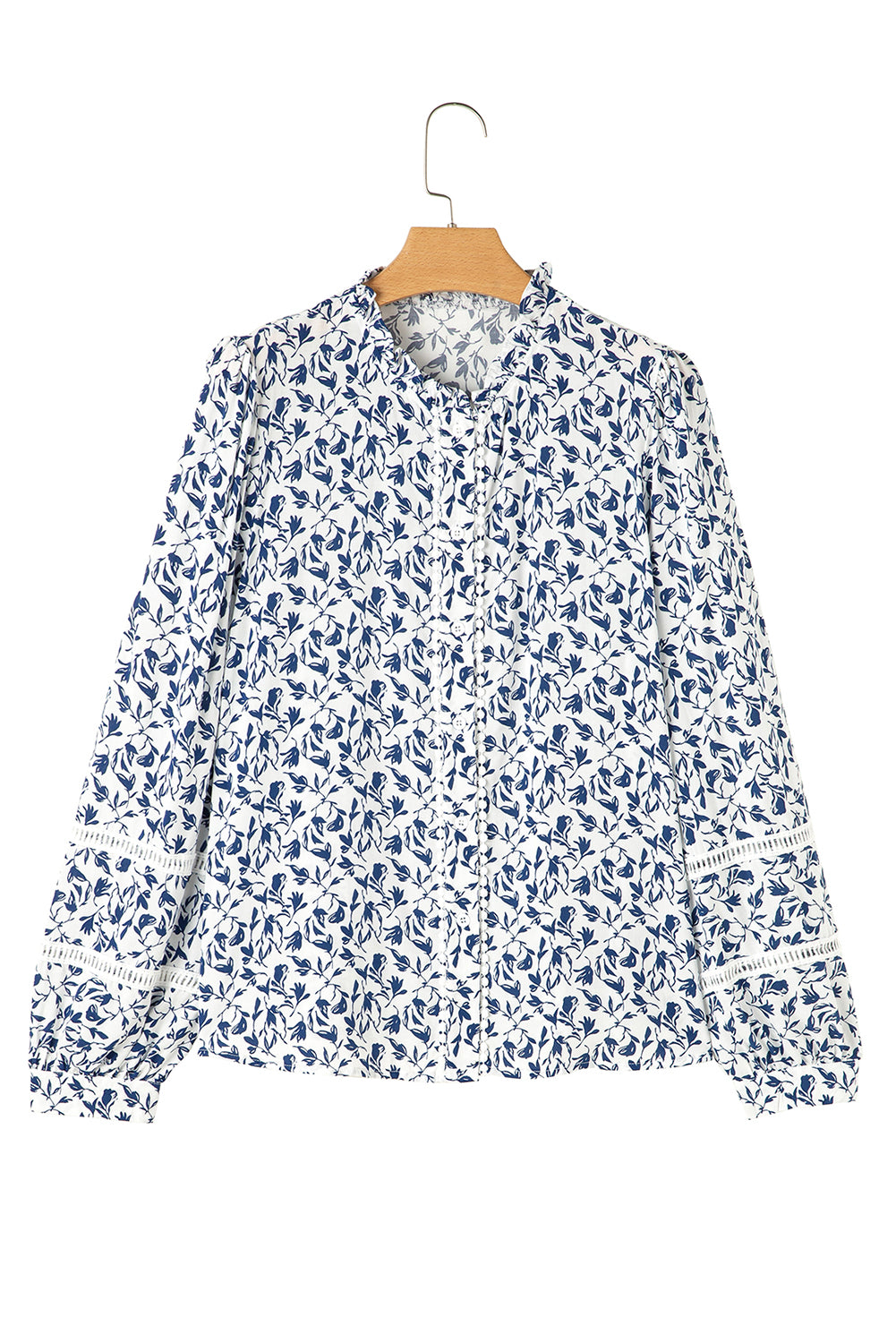 Yellow Printed Floral Print Lace Detail Puff Sleeve Shirt