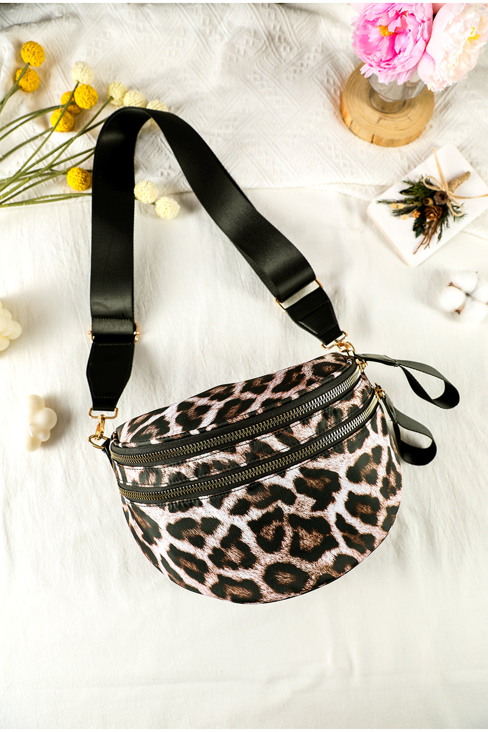 White Camouflage Print Double Zipper Crossbody Bag