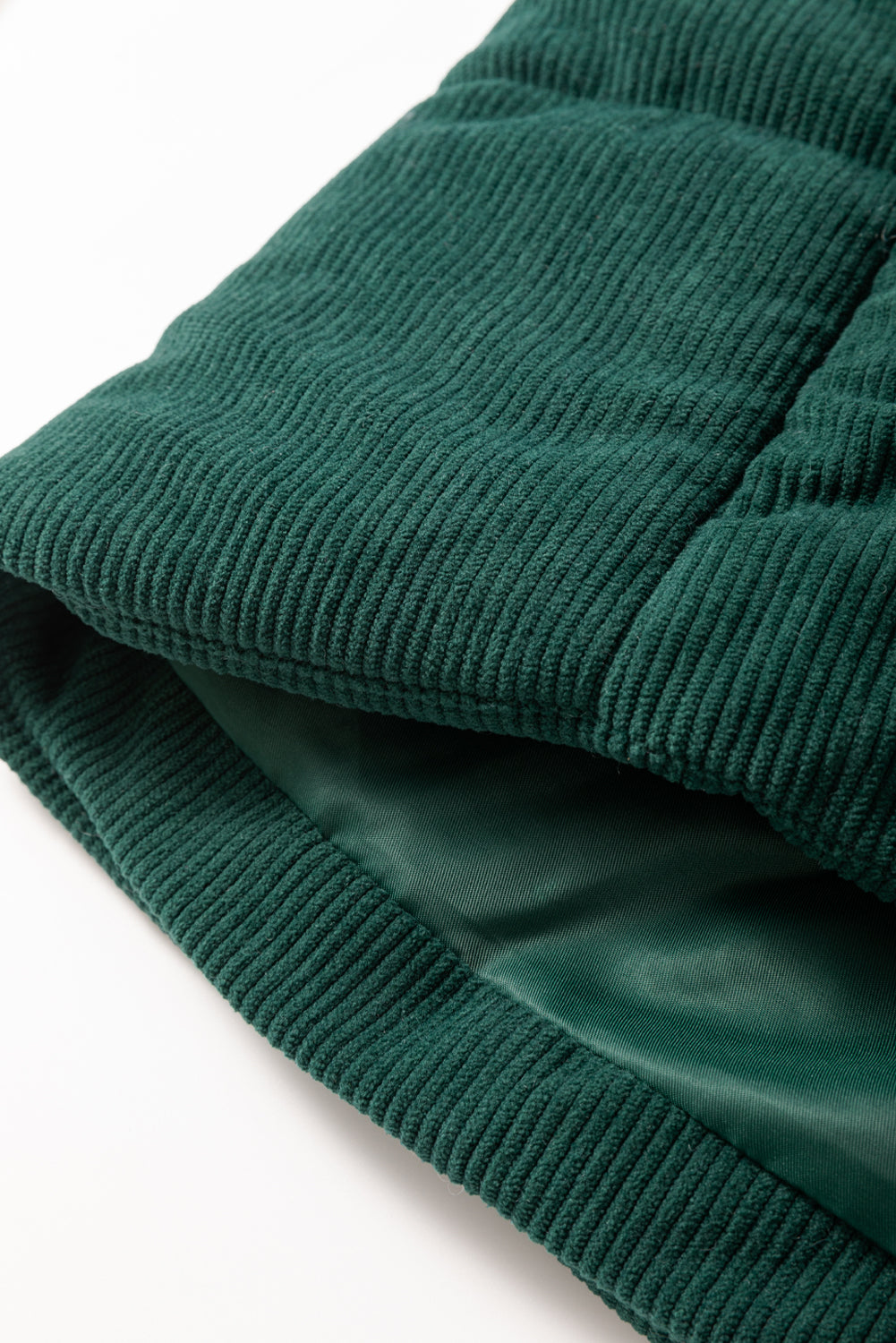 Black Solid Color Corduroy Puffer Vest Coat