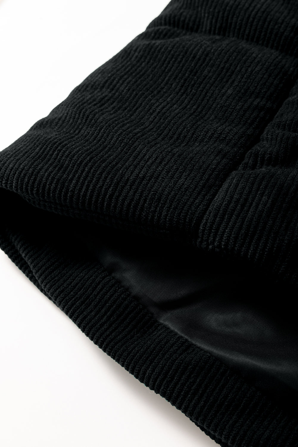 Black Solid Color Corduroy Puffer Vest Coat