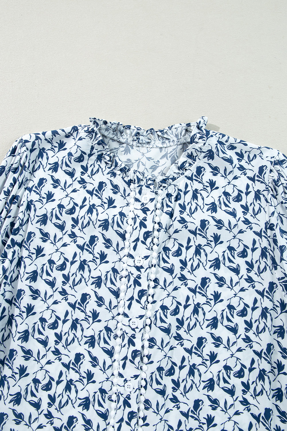 Yellow Printed Floral Print Lace Detail Puff Sleeve Shirt