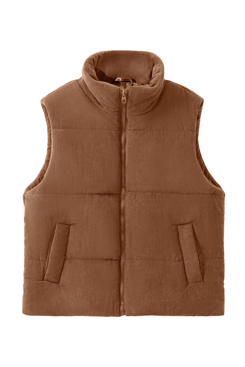 Black Solid Color Corduroy Puffer Vest Coat
