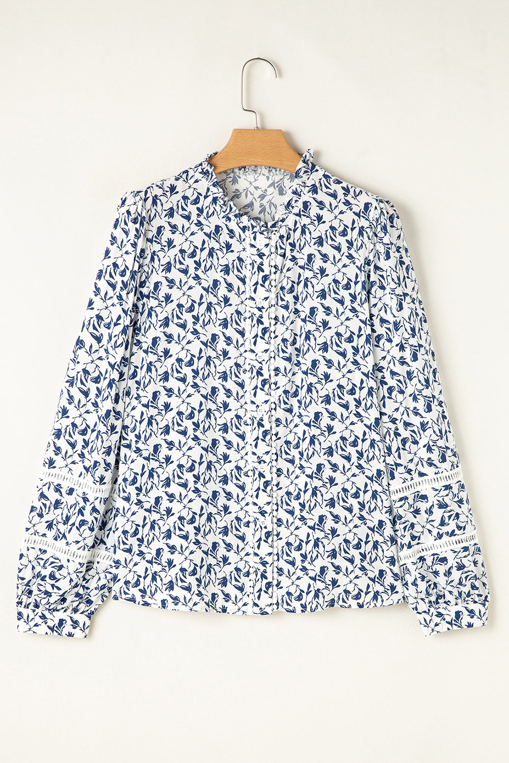 Yellow Printed Floral Print Lace Detail Puff Sleeve Shirt