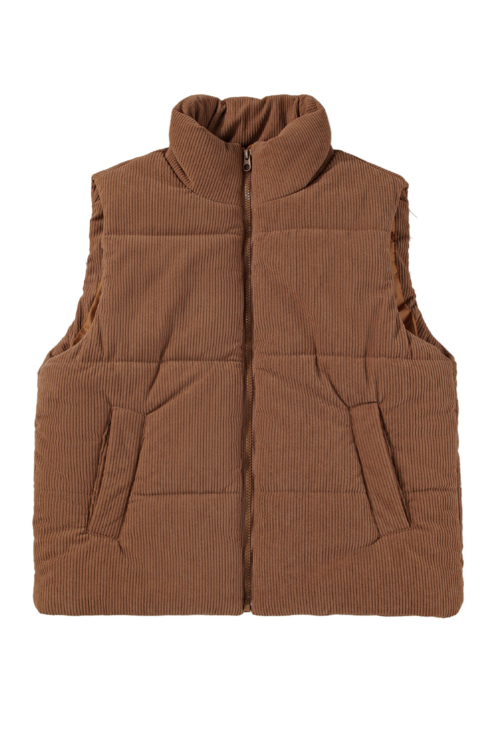 Black Solid Color Corduroy Puffer Vest Coat