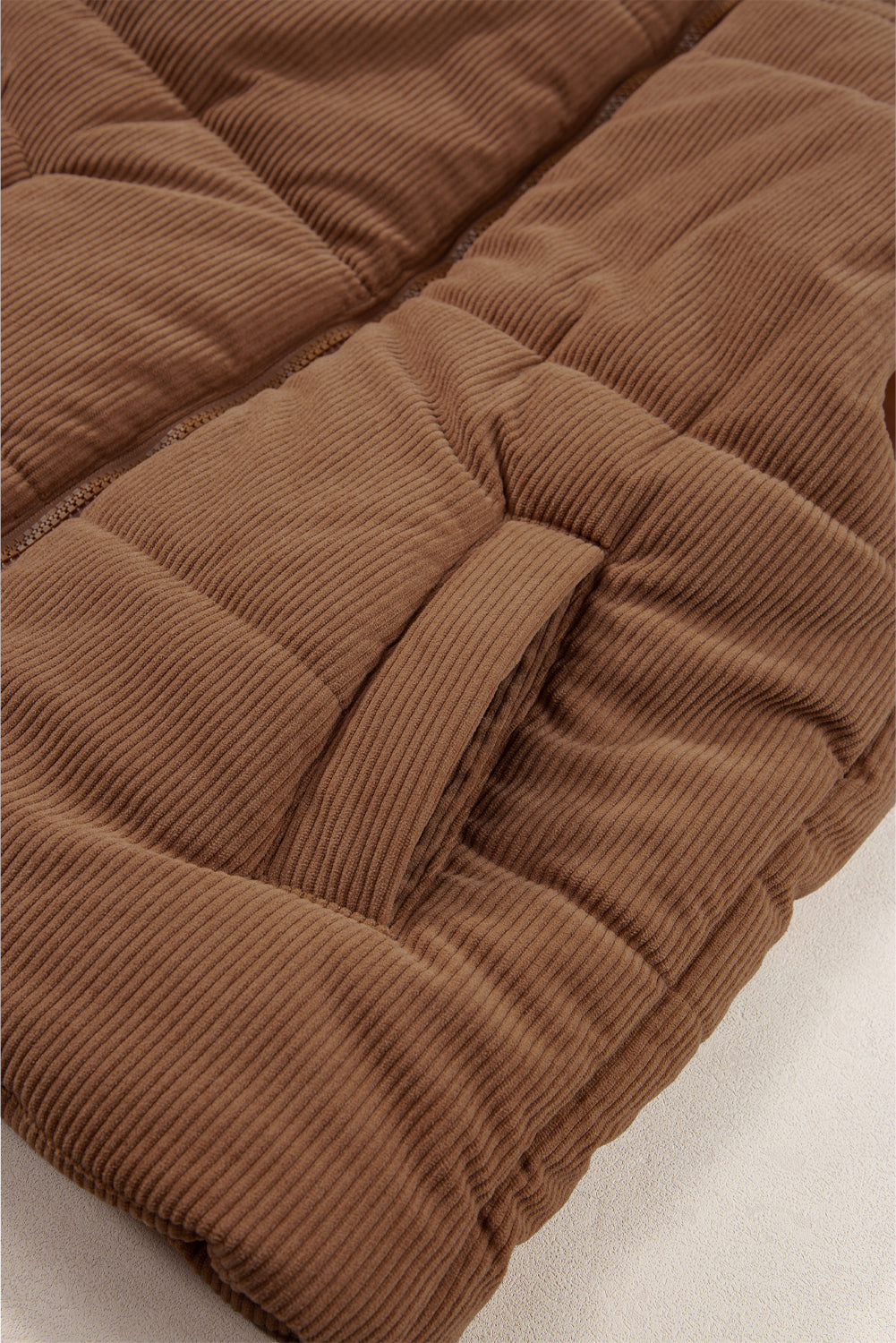 Black Solid Color Corduroy Puffer Vest Coat