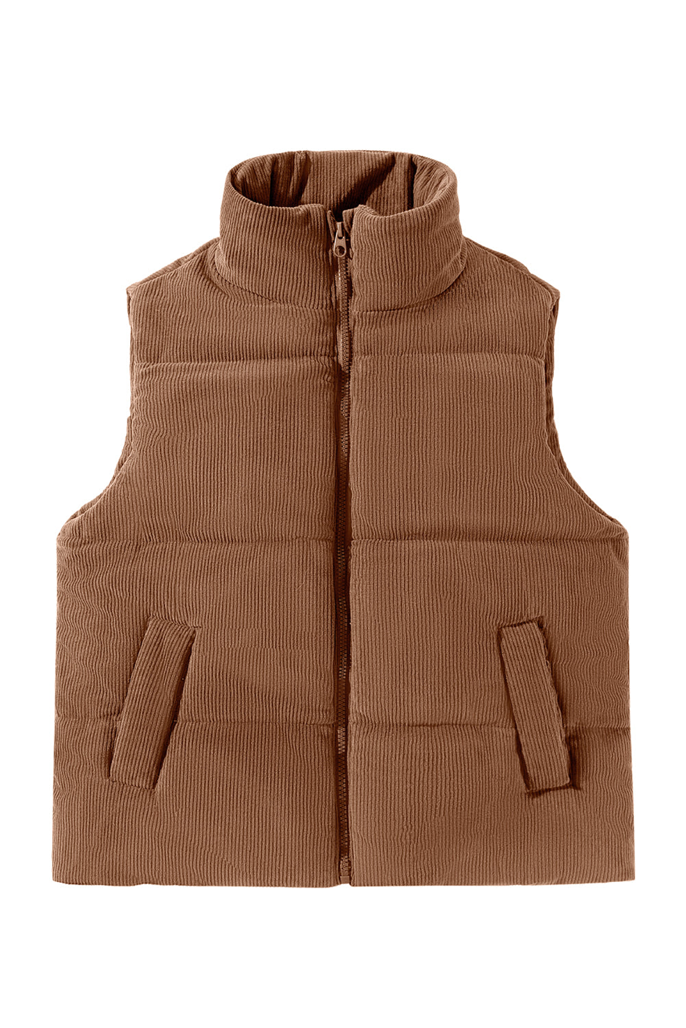 Black Solid Color Corduroy Puffer Vest Coat