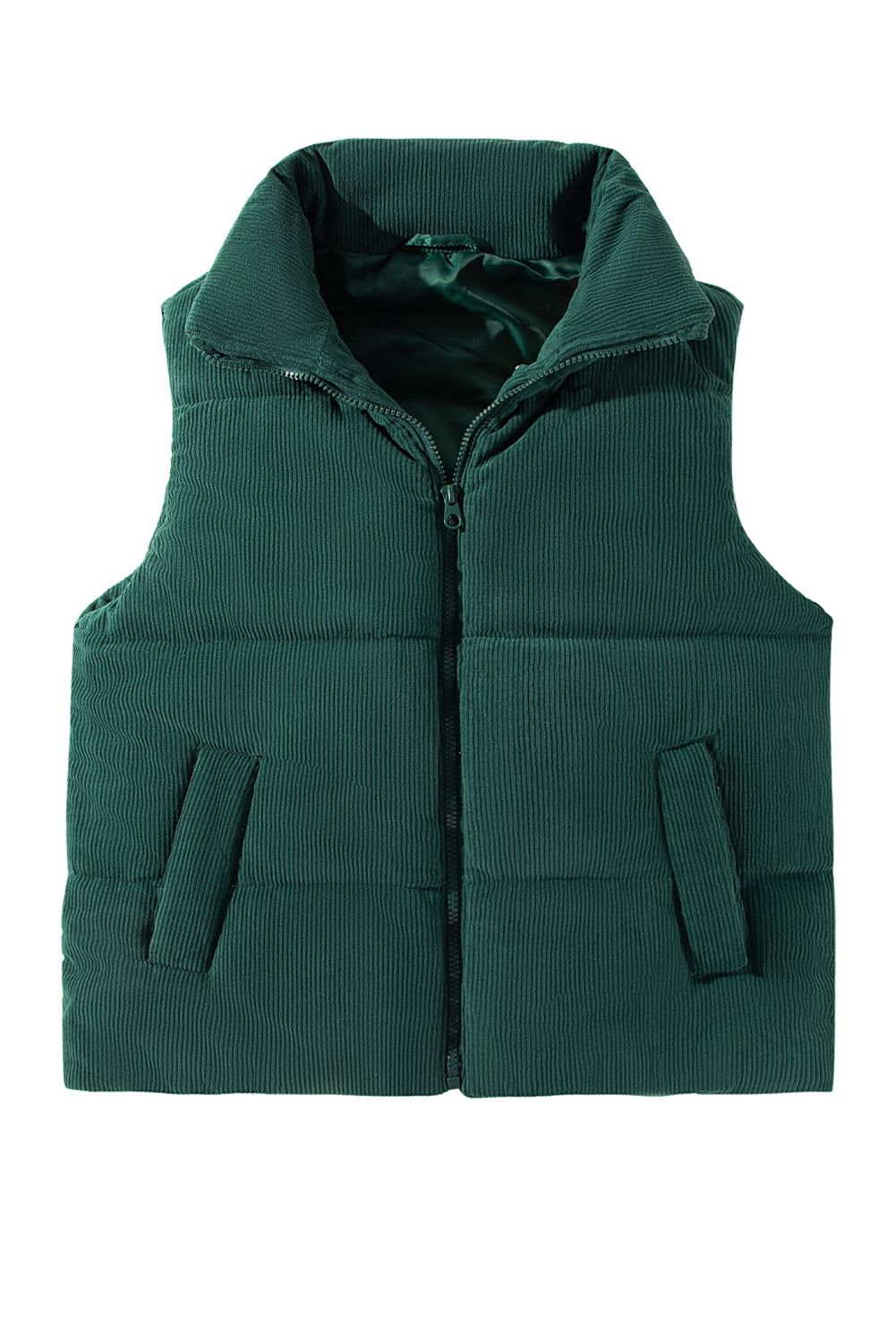 Black Solid Color Corduroy Puffer Vest Coat