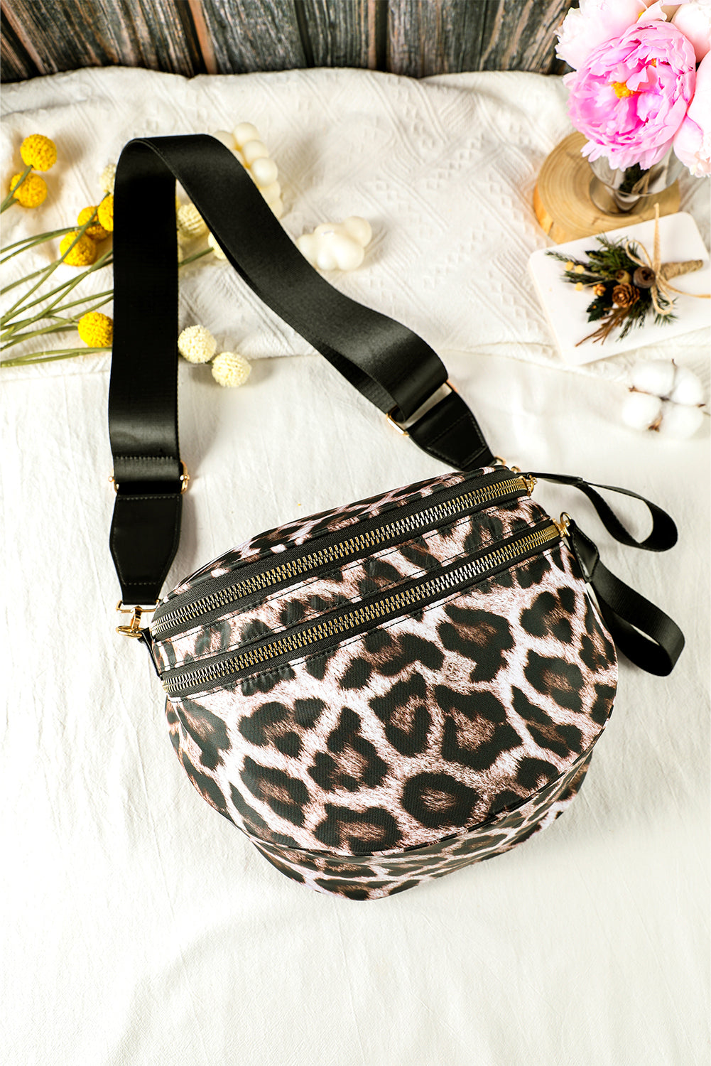White Camouflage Print Double Zipper Crossbody Bag