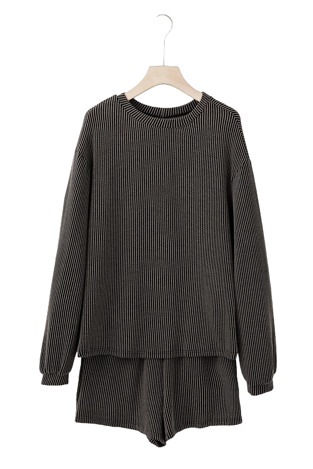Chestnut Corded Long Sleeve Top and High Waist Shorts Set