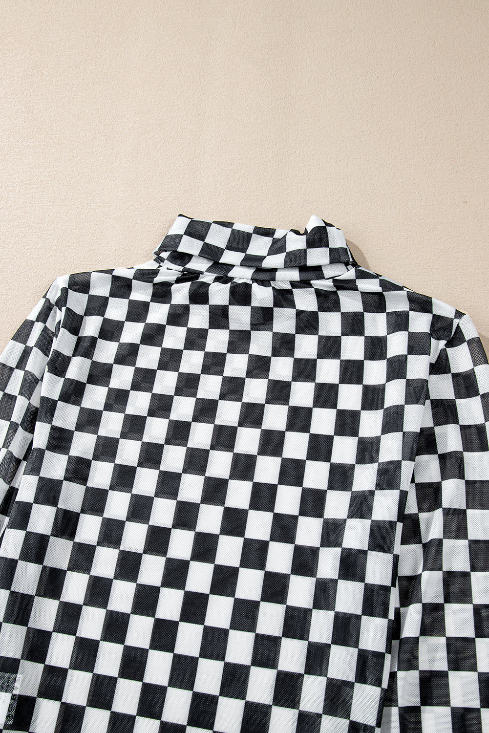 Brown Checkered Print Long Sleeve Mock Neck Bodysuit