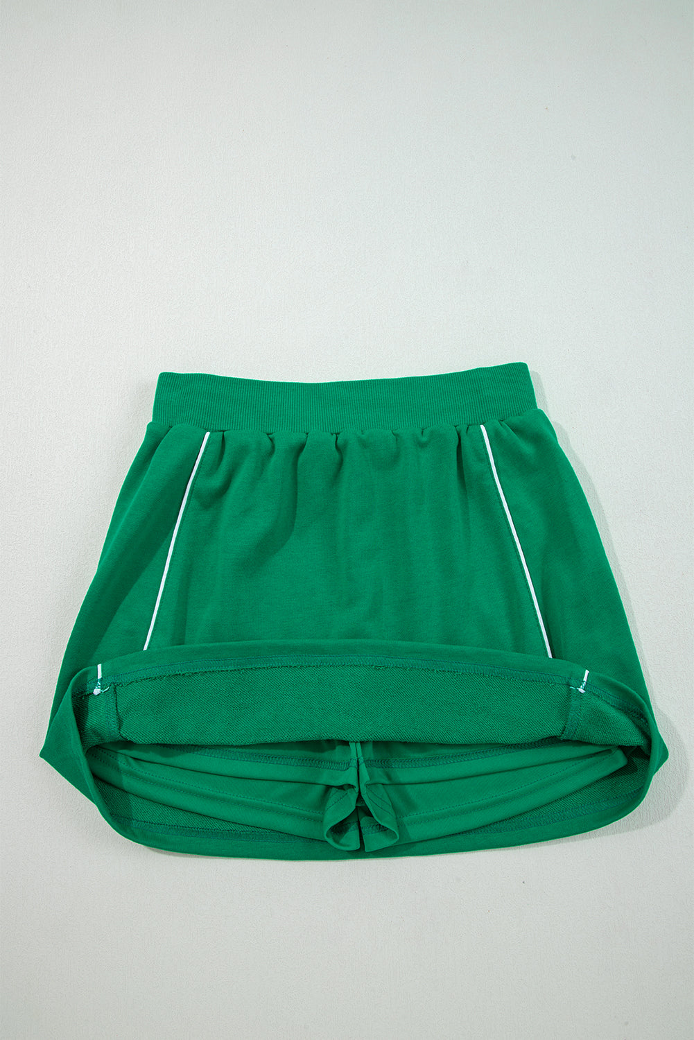 Dark Green Contrast Piping Crewneck Pullover Mini Skirt Set