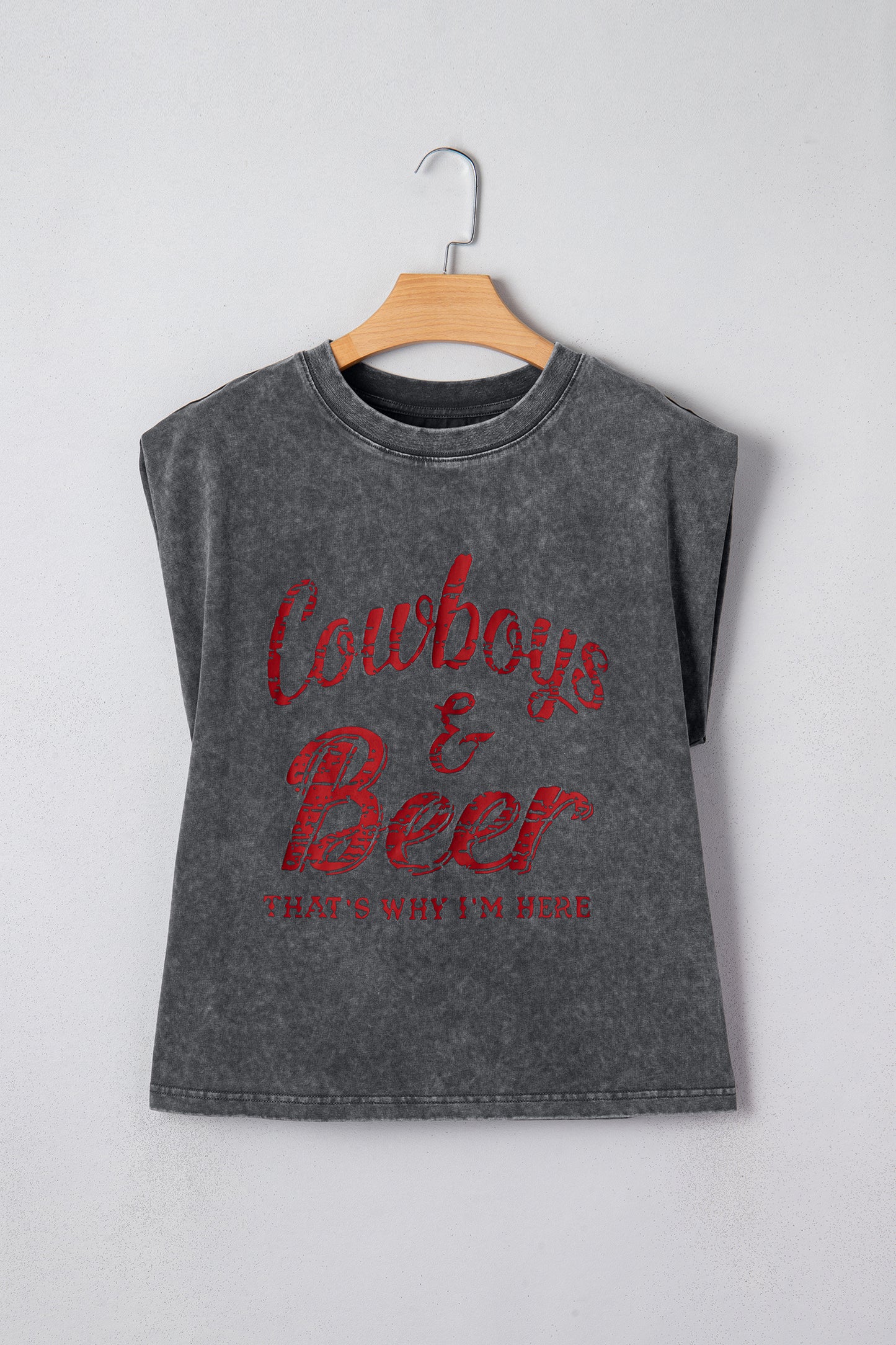 Smoke Gray COWGIRLS DONT CRY Western Graphic Mineral Wash Tank Top