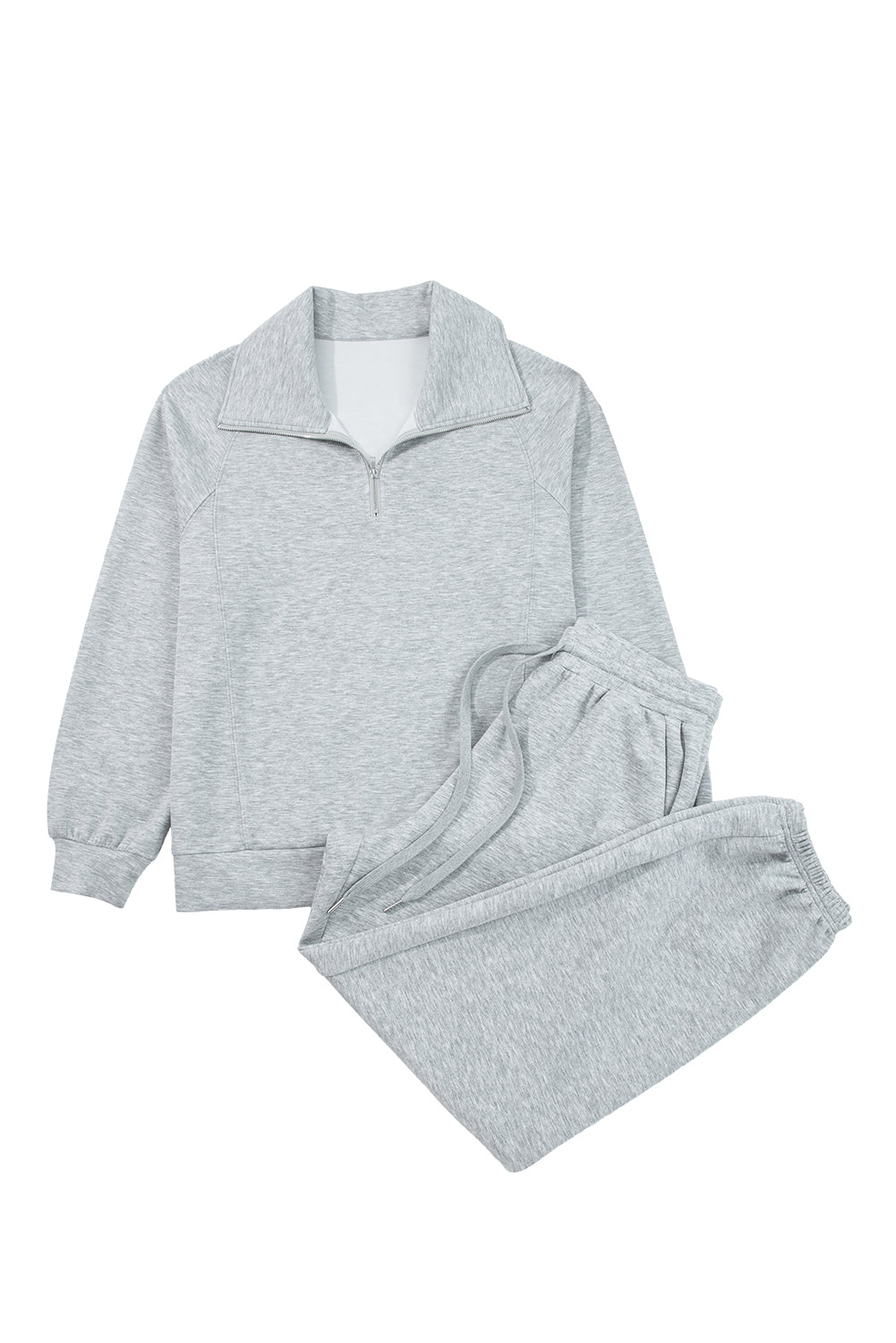 Light Grey Zip Collar Long Sleeve Top Drawstring Pants Set