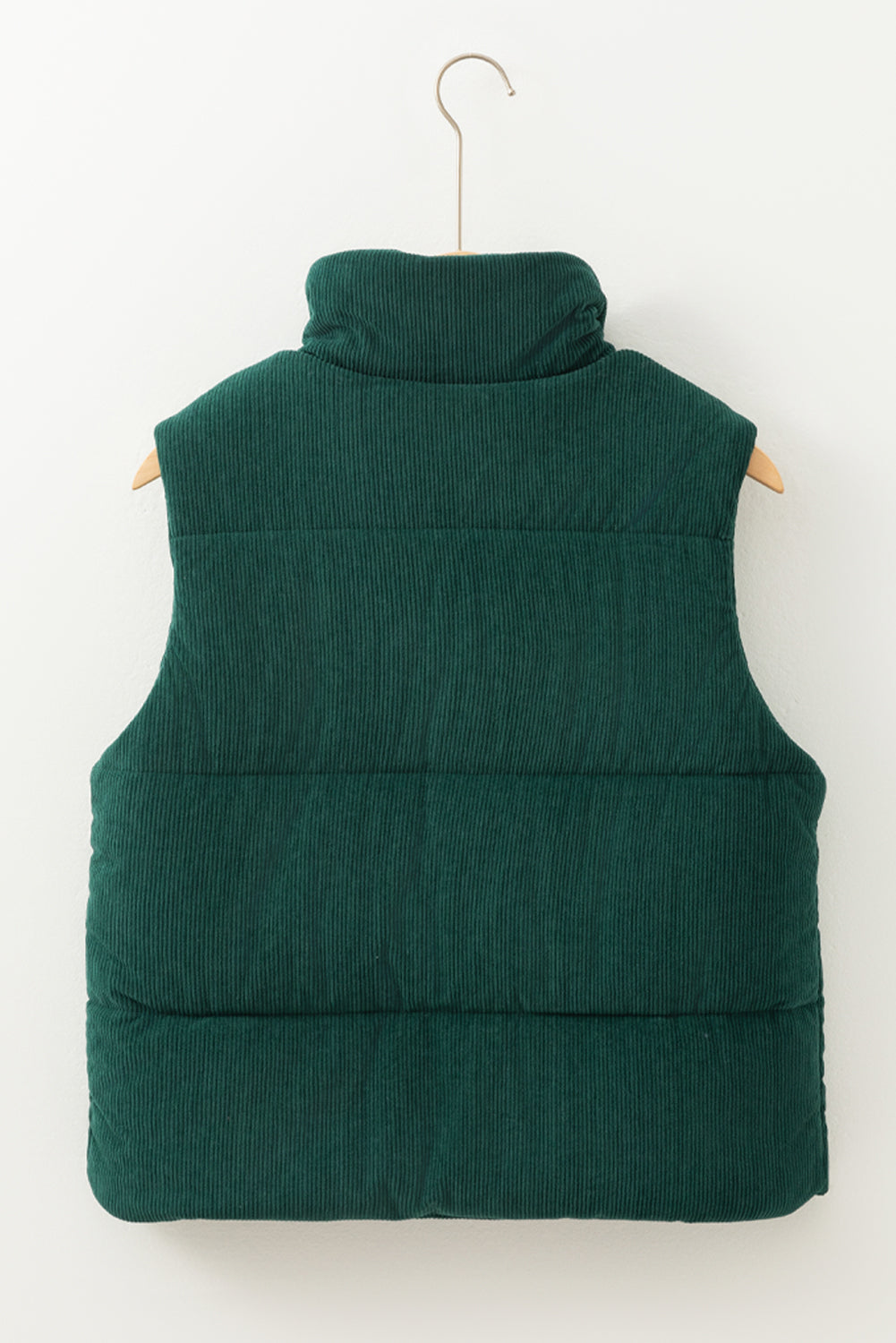 Black Solid Color Corduroy Puffer Vest Coat