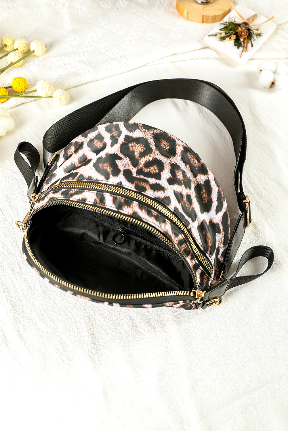 White Camouflage Print Double Zipper Crossbody Bag