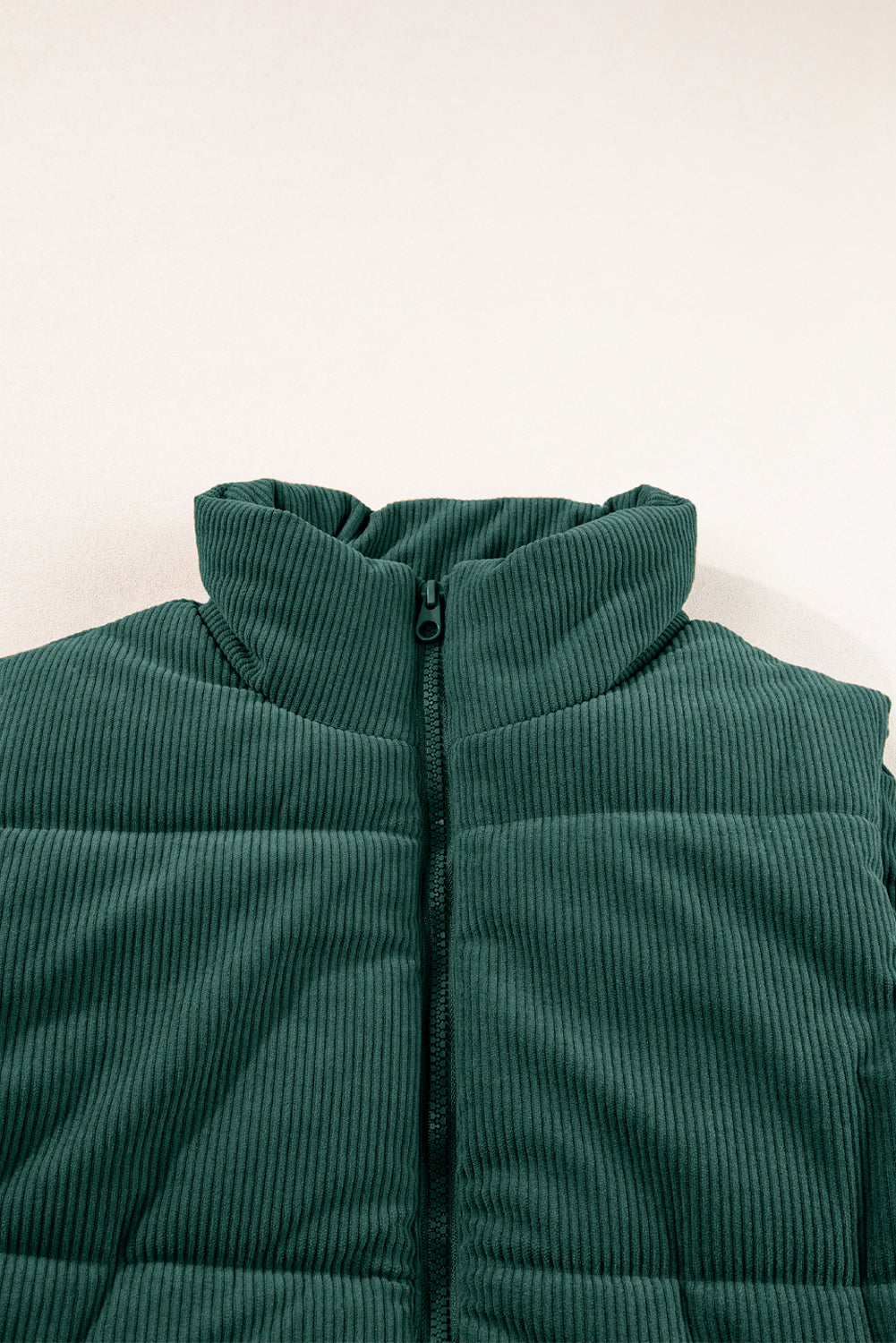 Black Solid Color Corduroy Puffer Vest Coat