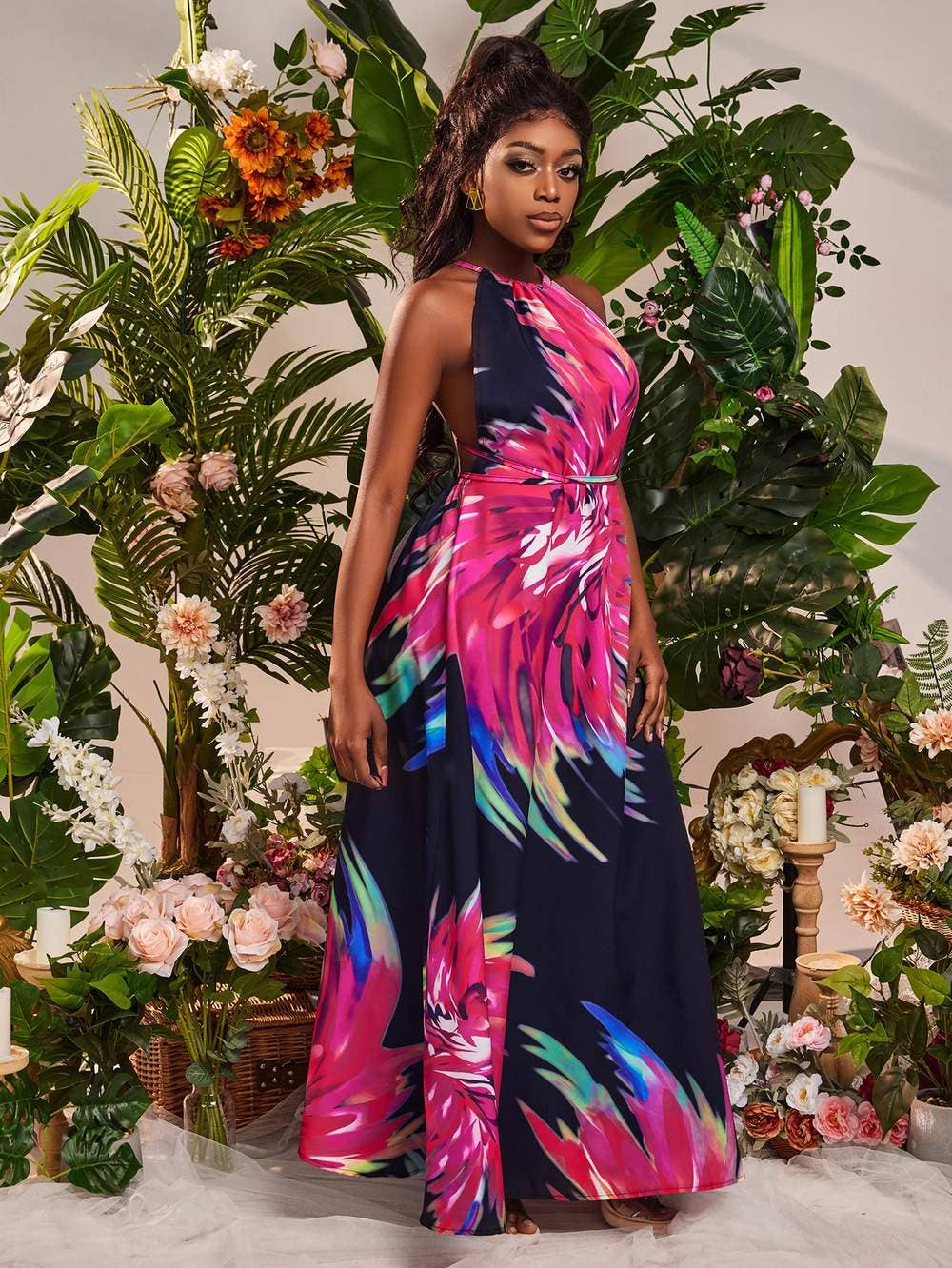 Sxy tropical print backless dress