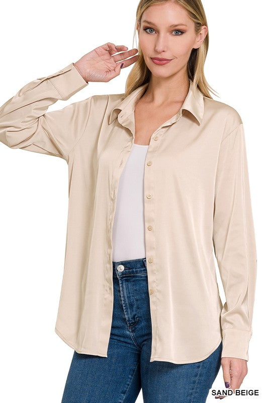 Satin Button Front Shirt