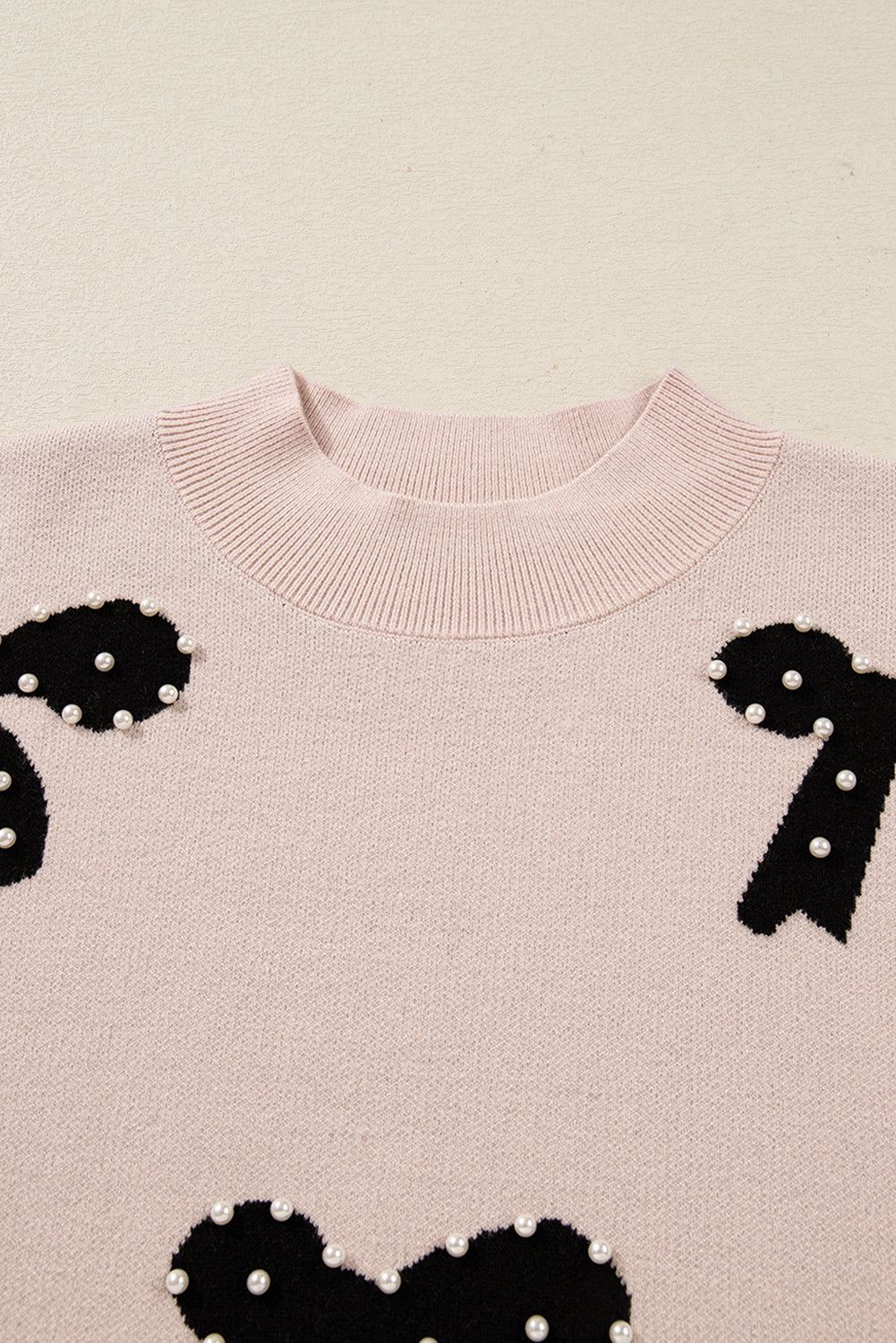 Blackish Green Pearl Embellished Bow Pattern Loose Sweater