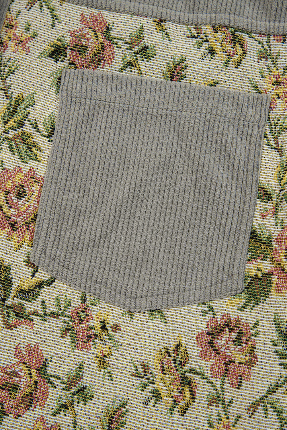 Sage Green Ribbed Retro Floral Patchwork Jacket