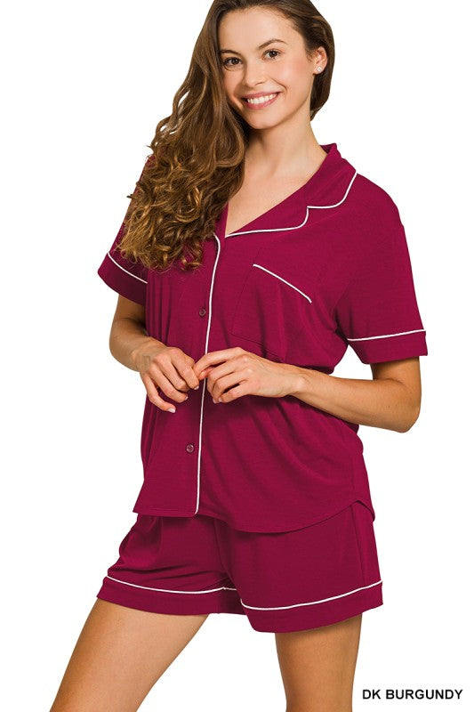 Short Sleeve Wine Pajama Set