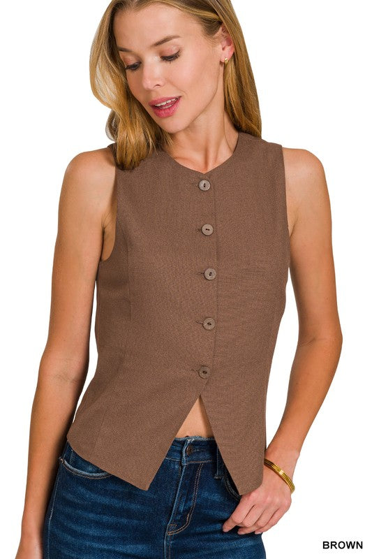 Linen 5 Button Vest