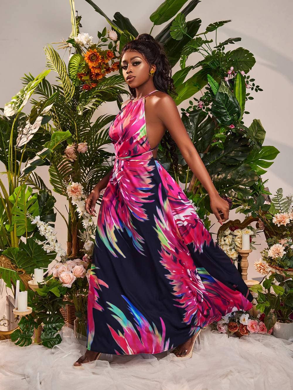 Sxy tropical print backless dress