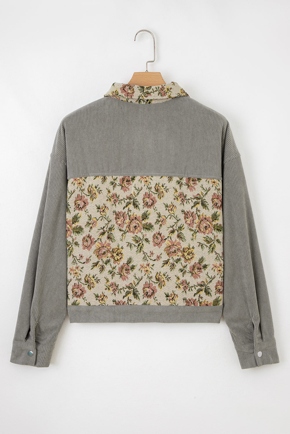 Sage Green Ribbed Retro Floral Patchwork Jacket