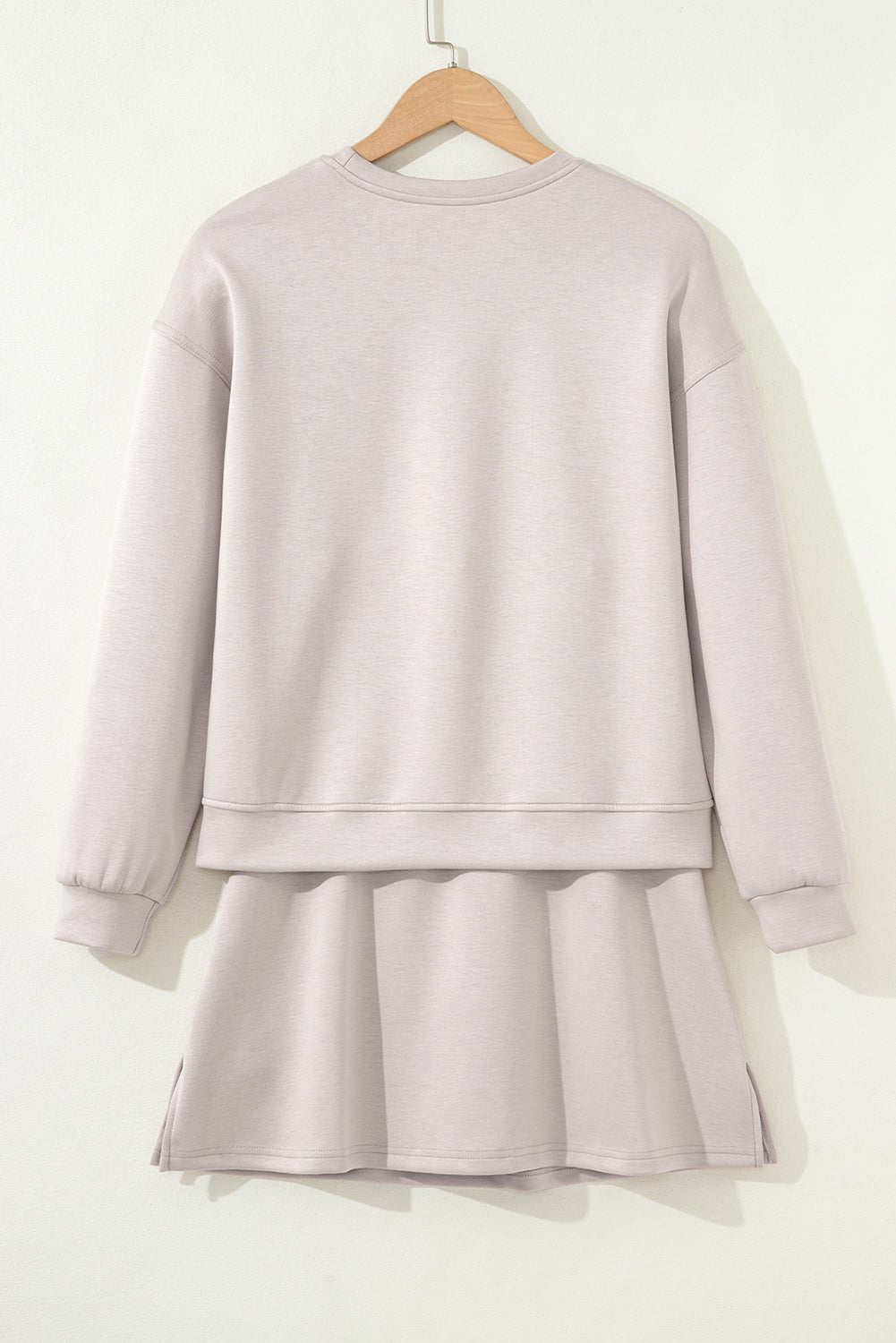 Jet Stream Solid Color Drop Shoulder Pullover Drawstring Mini Skirt Set